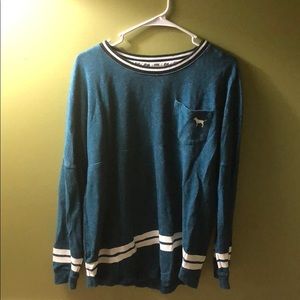 long sleeve dark blue green PINK shirt